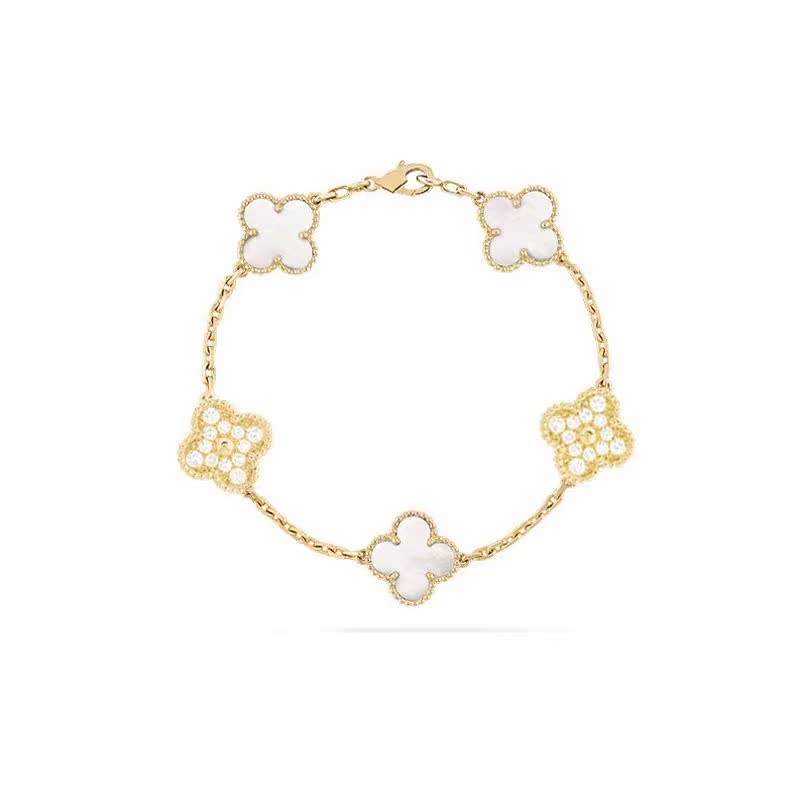Van Cleef & Arpels Alhambra Gold Bracelet with Mother-of-Pearl and Diamonds